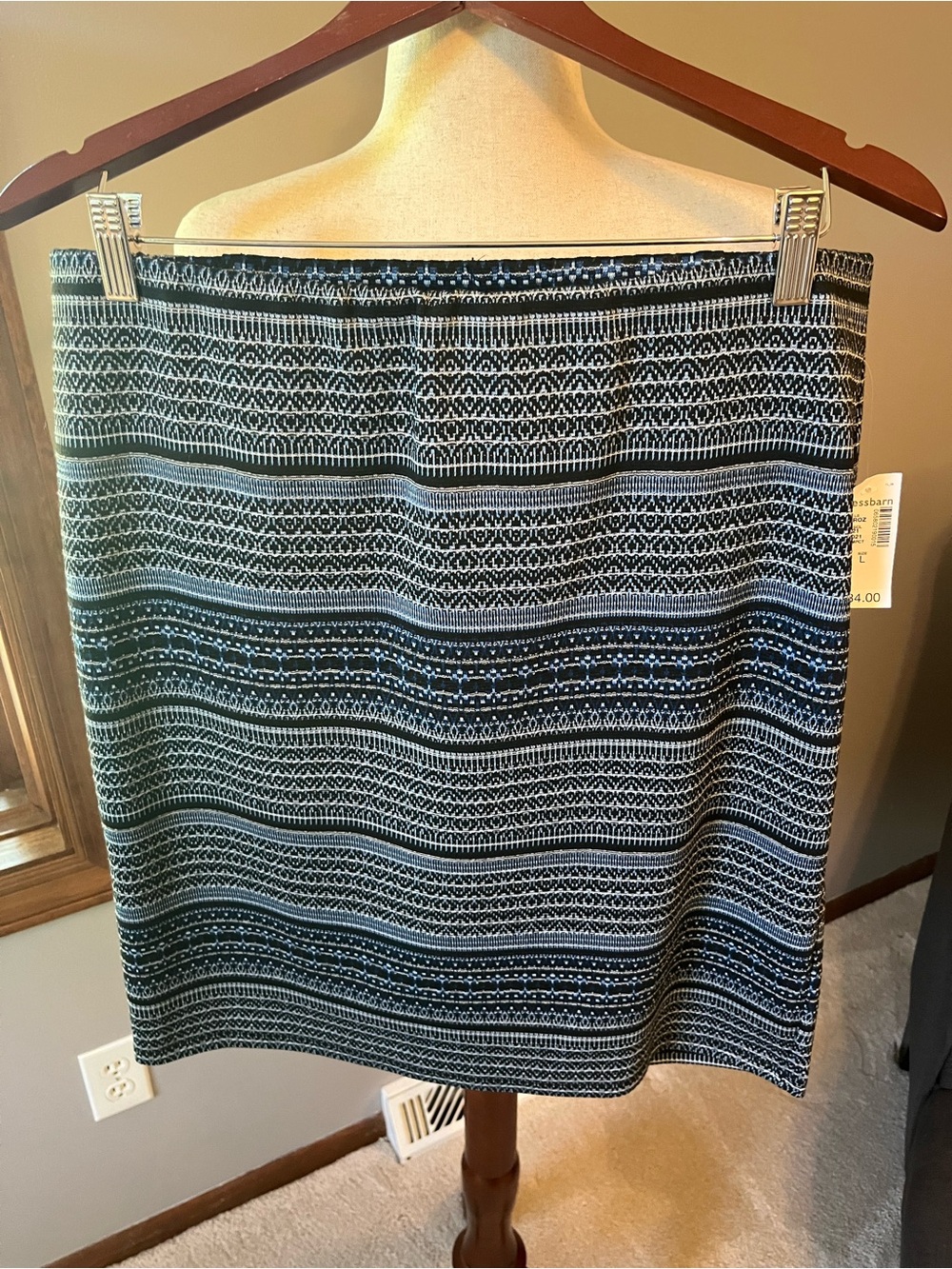 dressbarn Black, Blue and White Geo-Stripe Pencil Knit Skirt - NWT